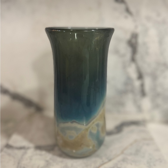 Source Unknown Other - Vintage Blue and Tan Glass Vase